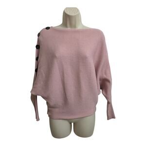 Philosophy Ribbed Knit Sweater Pink Dolman Batwing Button Shoulder Top
